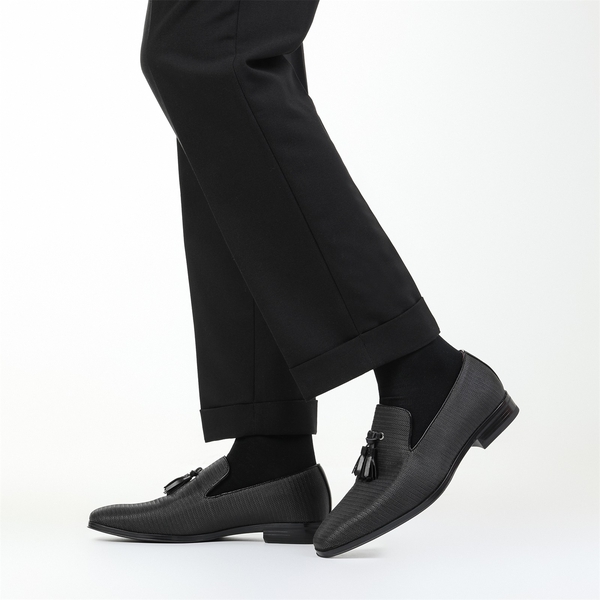 Men's Microfiber Tassle Dress Loafers - BLACK - 7